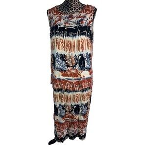 forever Caroline women dress size 16 Maxi round neck attach hang bead necklace
